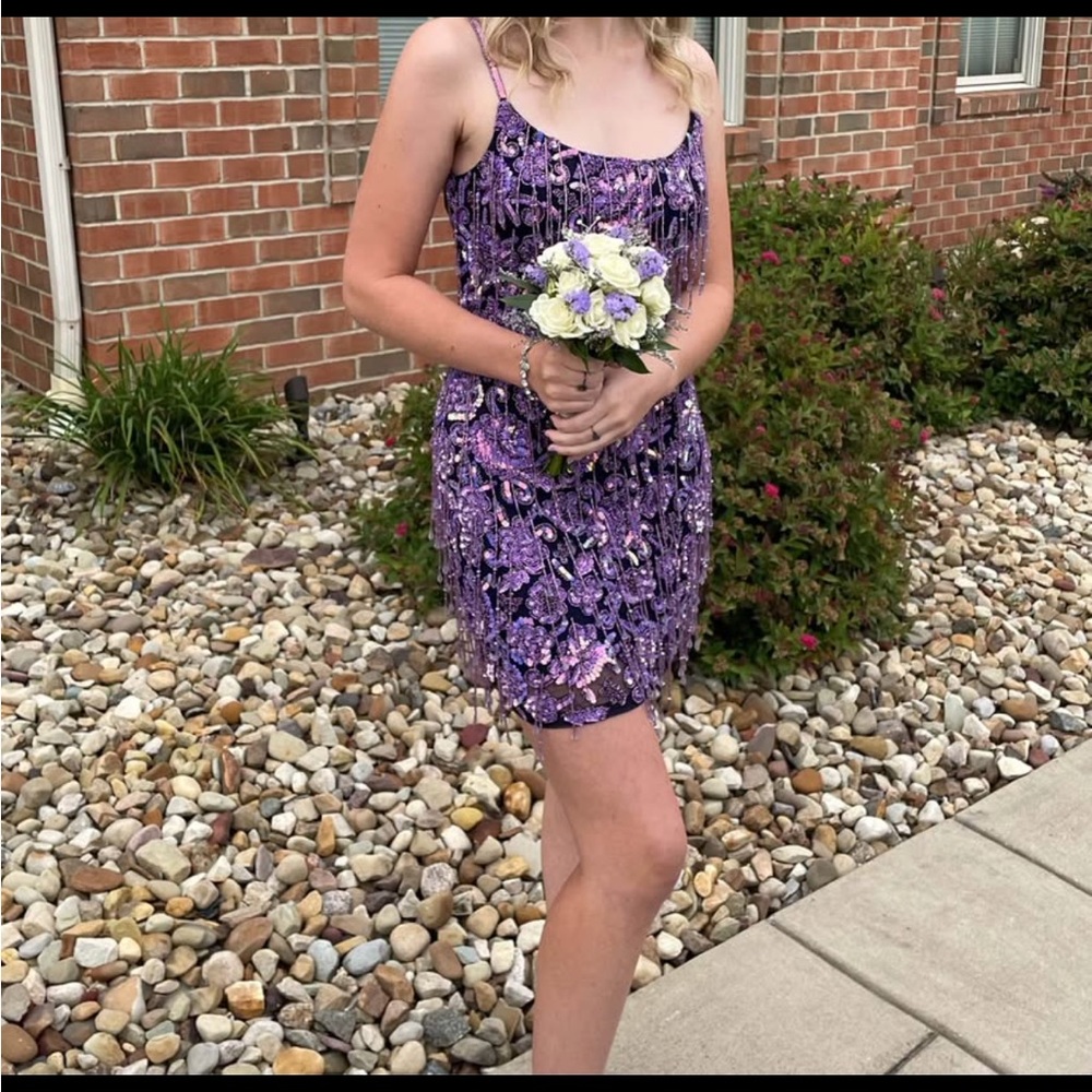 Rachel Allan Purple Sequin Mini Dress